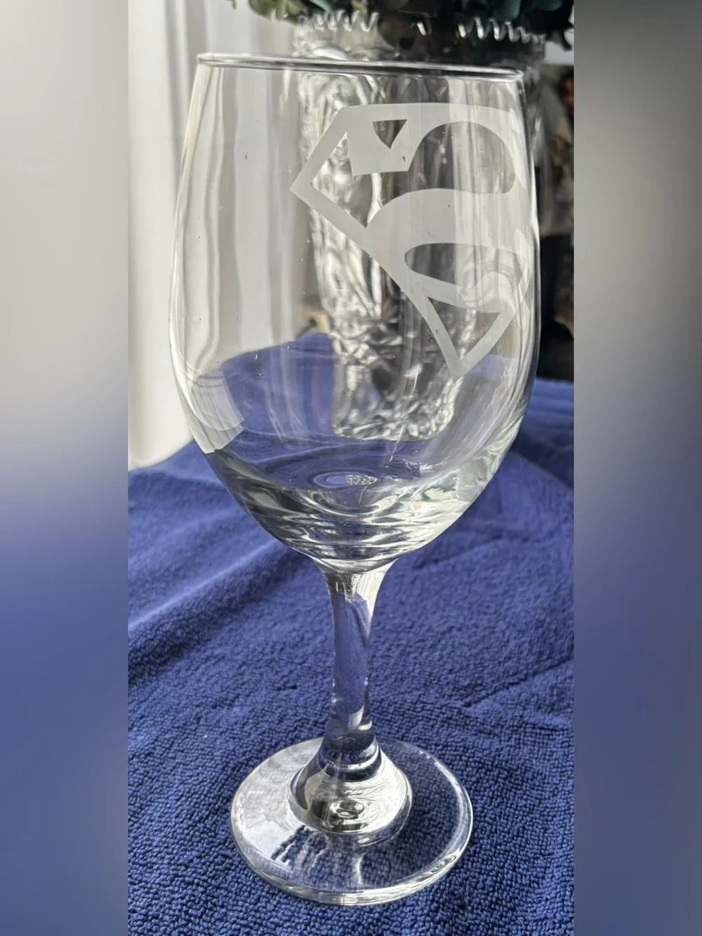 Superman Custom hand-etched stemmed Wine Goblet glass!